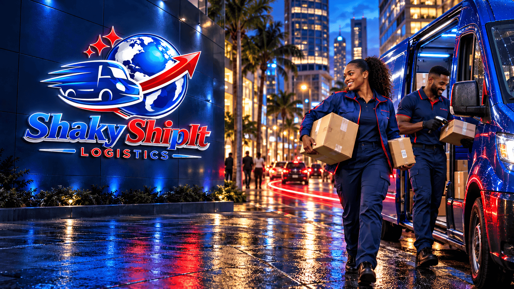 Shaky Shipit Logistics branded delivery artwork